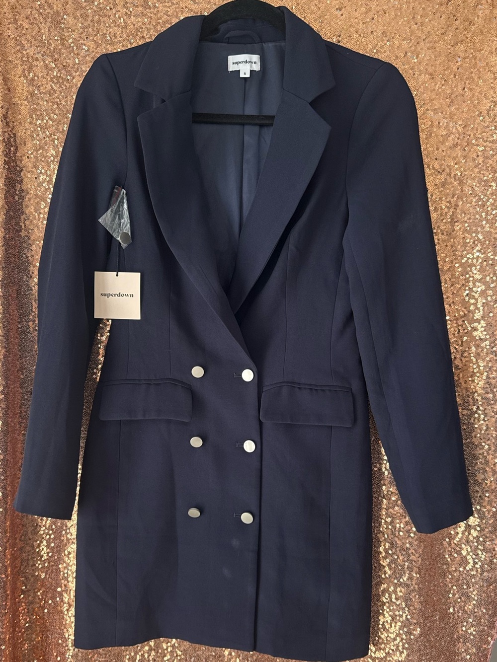 superdown Navy Double-Breasted Tailored Blazer